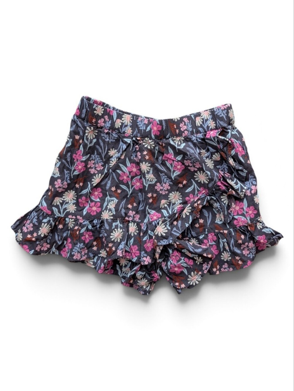 jumping beans Girls Floral Ruffle Skort Black with Pink & White Flower Size 7